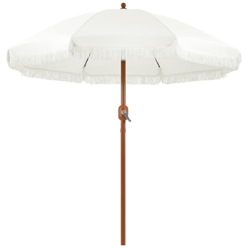 Yaheetech Romantischer Quasten Sonnenschirm Ø 215 cm Klappbarer Gartenschirm...