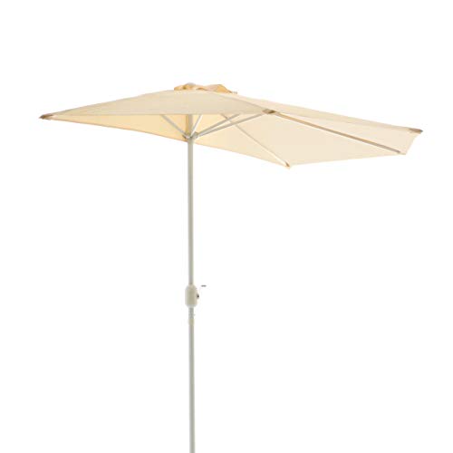 Nexos Sonnenschirm Champagner halbrund Ø 2,70 x 1,40m Wandschirm Balkon-Schirm mit Kurbel Polyester...