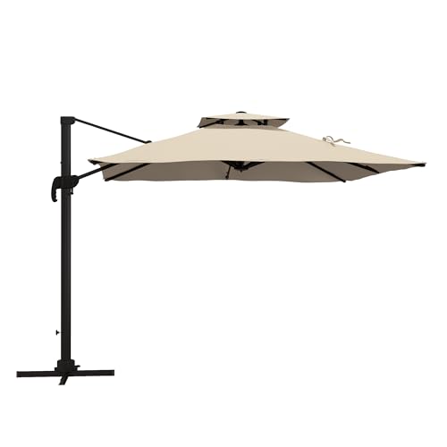 Outsunny Sonnenschirm ca. 3 x 3 m 360 grad schwenkbar Ampelschirm Gartenschirm mit Handkurbel...
