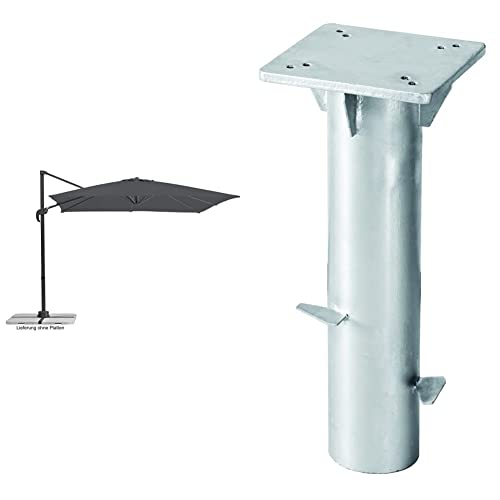 Schneider Universal-Bodenplatte + Sonnenschirm Rhodos Junior, Grau (anthrazit), ca. 270 x 270 cm,...