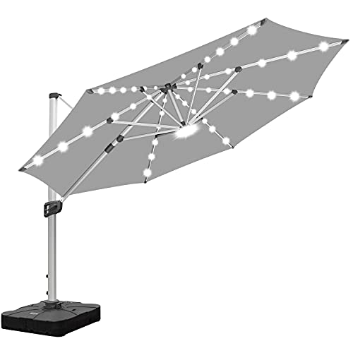 RANSENERS Sonnenschirm Ø 350cm Luxus Ampelschirm mit Solar-LED, Gestell Aluminium und Bespannung...