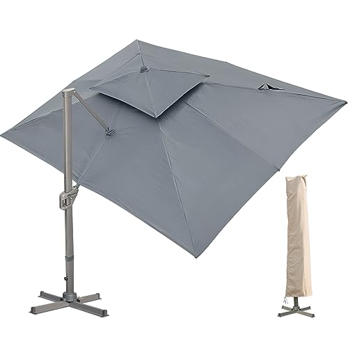 LKINBO Sonnenschirm 300 x 400 cm Rechteckig mit Ständer und Kurbel, Groß Ampelschirm...
