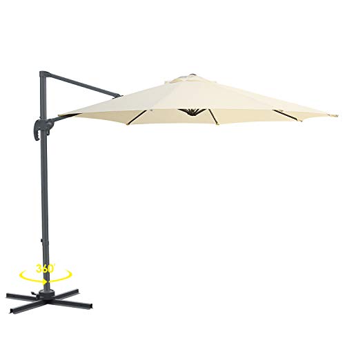 LIFERUN Sonnenschirm 300 cm mit Kurbel, 360° Drehbar Kippbar Ampelschirm aus 180 g/m² Polyester,...