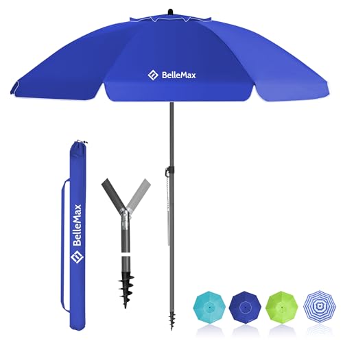 BelleMax Sonnenschirm Strand Windfest Stabil mit Bodenhülse & Schutzhülle 30° knickbar...
