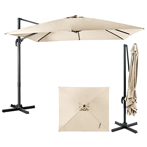 GOPLUS Ampelschirm rechteckig 3m, Sonnenschirm 360° drehbar & 3 stufig kippbar, Strandschirm mit...