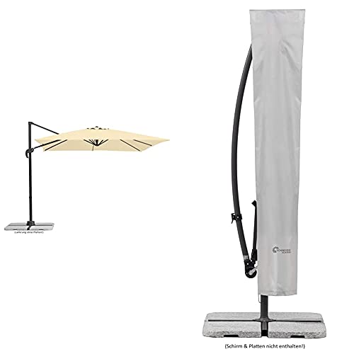 Schneider Sonnenschirm Rhodos Junior, Beige (natur), ca. 270 x 270 cm, 8-teilig, quadratisch &...
