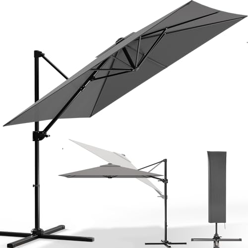 Homall Sonnenschirm Alu 270x270cm,Ampelschirm 360°Drehbar,balkonschirm rechteckig mit StäNder...