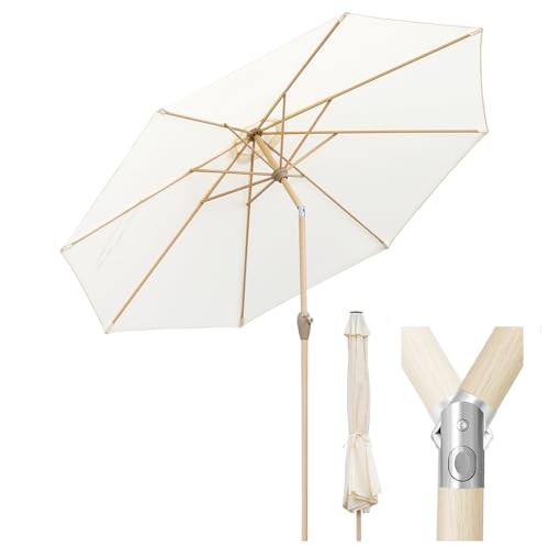 Sekey 300 cm Sonnenschirm Marktschirm Gartenschirm Terrassenschirm Rund UV50+ (HolzMetall, Creme)