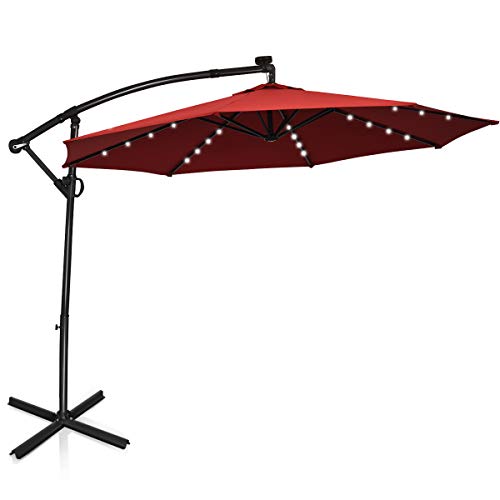 COSTWAY 300cm Sonnenschirm mit LED-Solar-Beleuchtung, 360° Drehbar Ampelschirm neigbar mit Kurbel &...