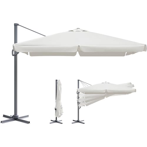 Sekey Alu Sonnenschirm Ampelschirm 300 cm x 300 cm, mit Kurbelbedienung, 360° drehbar und neigbar,...