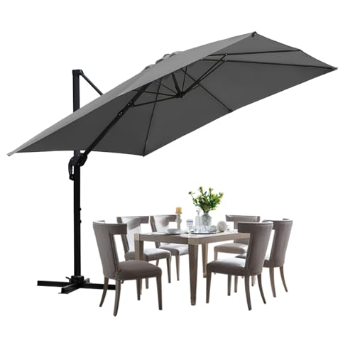 ISOISL Sonnenschirm Ampelschirm 300 x 300 cm Groß Gartenschirm mit Kurbe 360° Drehbar und...