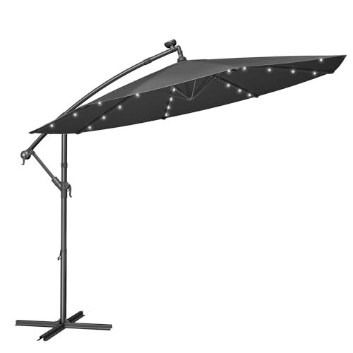 SONGMICS Sonnenschirm mit LED-Solar-Beleuchtung, Ampelschirm 300 cm d, 32 LED-Lämpchen, mit...