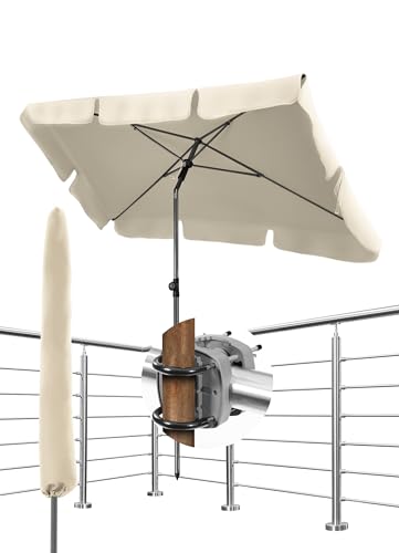 Menz Sonnenschirm Balkon - 3-IN-1 Sonnenschutz Balkon SET in Beige, UPF 50+ Sonnenschirm rechteckig...