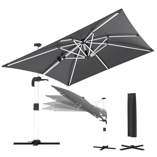 TRIUMPHKEY Sonnenschirm Balkon 300x400x260 cm Aluminium Freischwingender Sonnenschirm mit Kurbel...