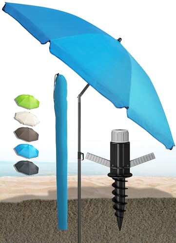 Menz SET Sonnenschirm Strand - Strandschirm mit Bodenhülse & Schutzhülle, Strandschirm UV-Schutz...