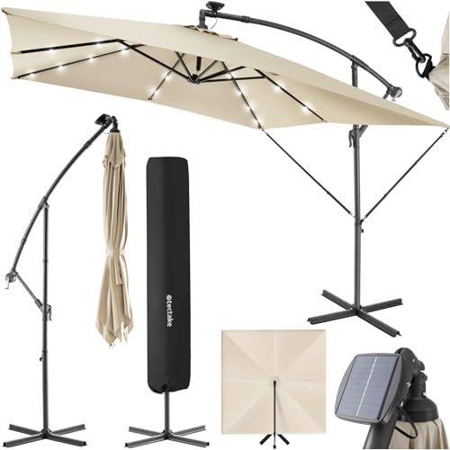 tectake Sonnenschirm rechteckig, mit Solar LED Beleuchtung, inkl. Schutzhülle und Kurbel,...