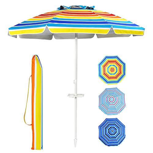RELAX4LIFE Sonnenschirm Strand, 30° knickbar, Strandschirm Windfest Stabil, Ø220cm Rund...