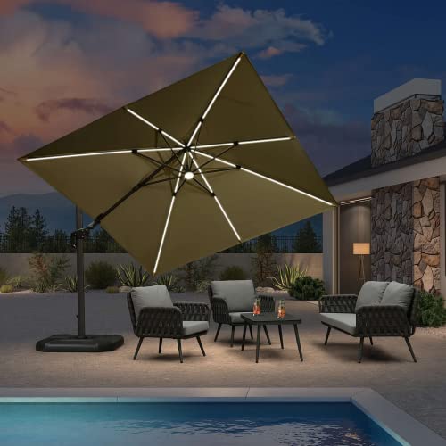 PURPLE LEAF Ampelschirm 300 x 300 cm Sonnenschirm mit LED Beleuchtung, Neigbar Kippbar Gartenschirm...