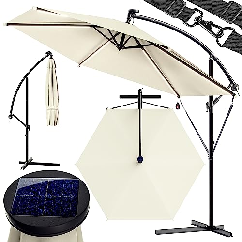 Kingsleeve Ampelschirm LED Beleuchtung UV Schutz 80+ Solar Ständer Schutzhülle 330cm Groß Kurbel...
